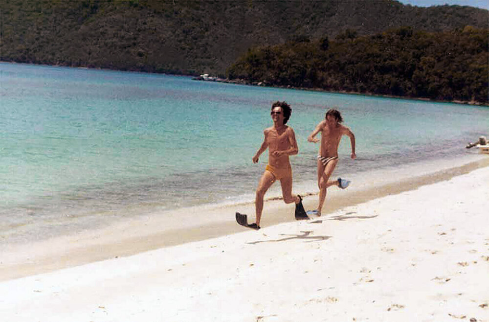 George Harrison Eric Idle beach flippers.jpg