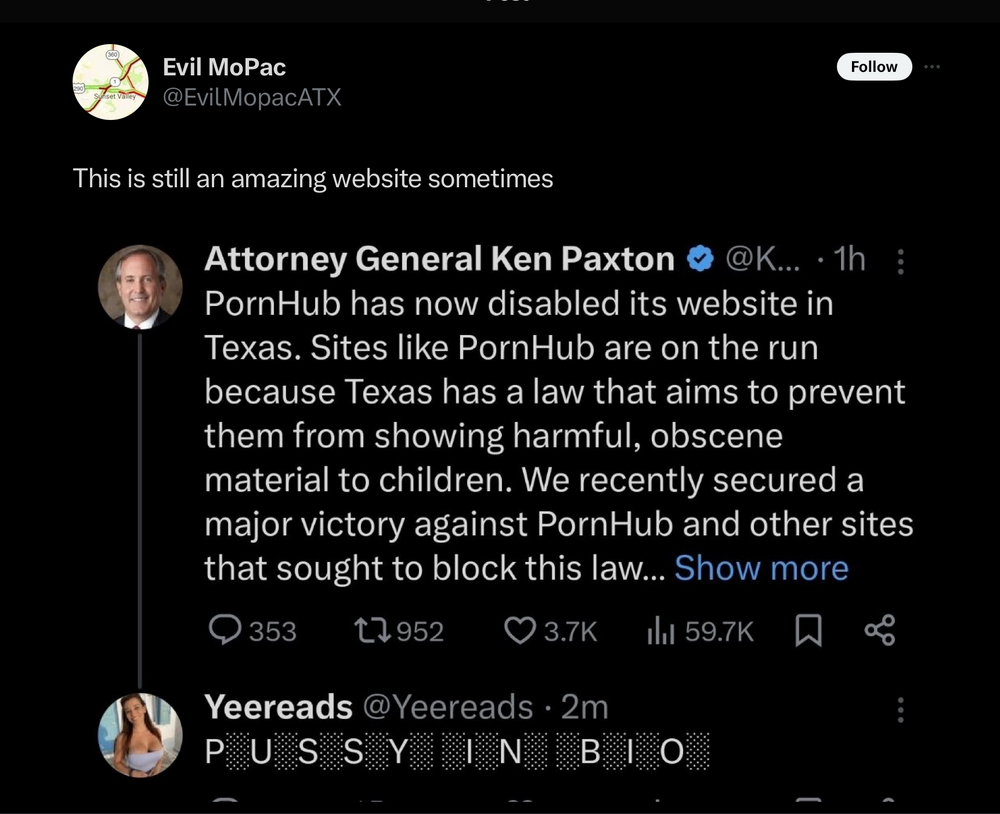 Y'all Texans Can't Get Pornhub Anymore. - Page 2 - Cloak Room - Surly Horns